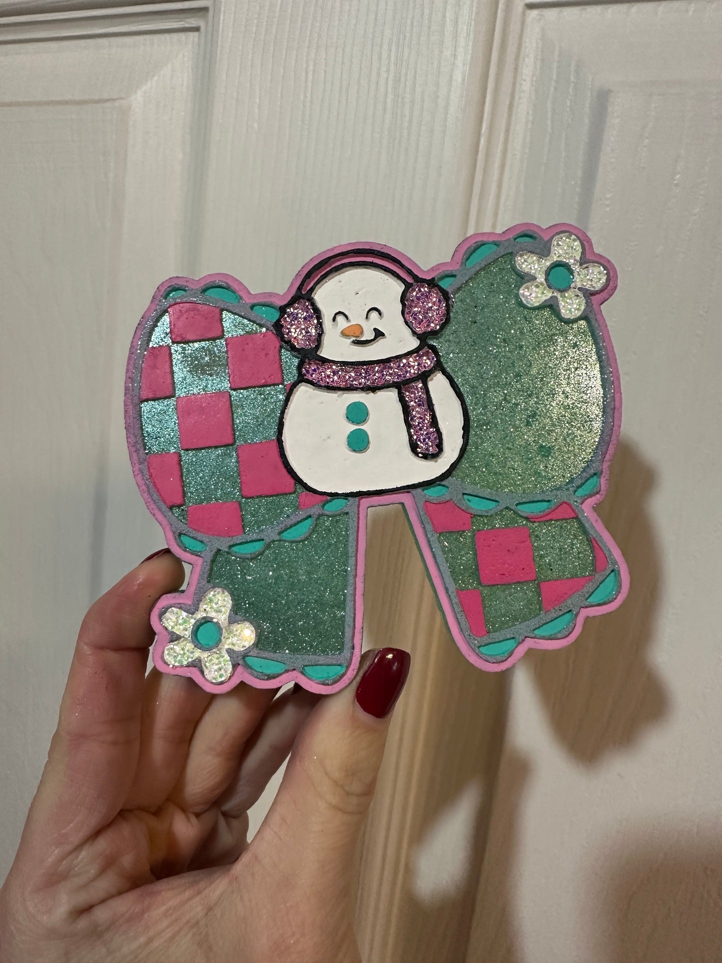 Snowman Checkered Bow Freshie