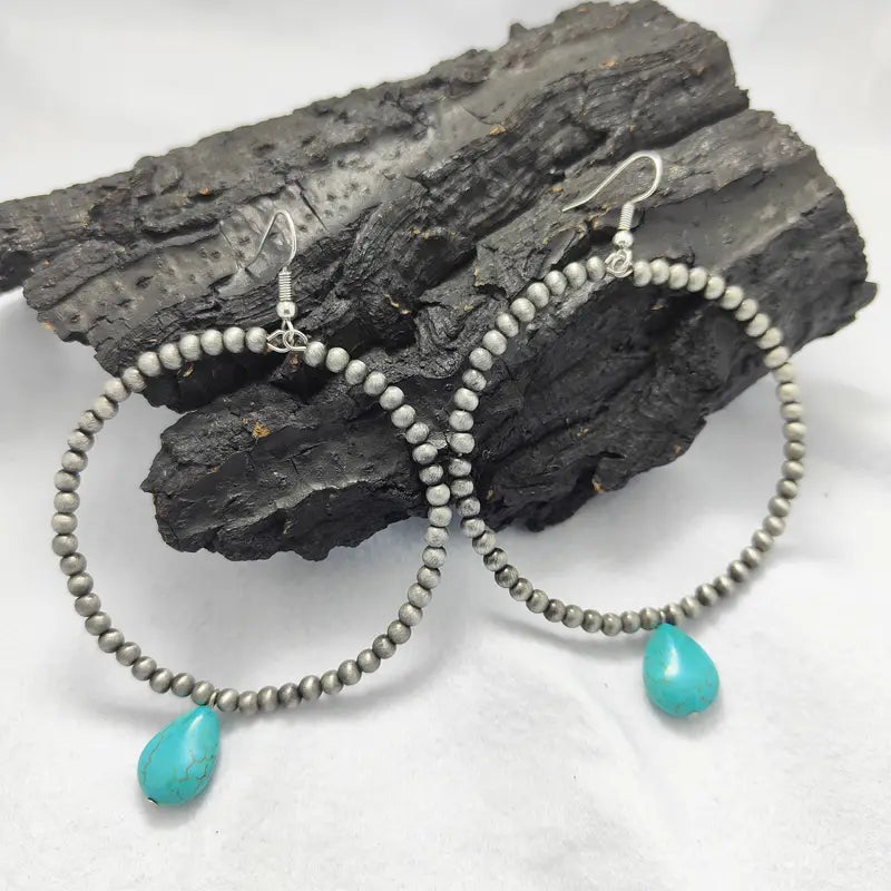 Navajo Turquoise Tear Drop Hoop Earring