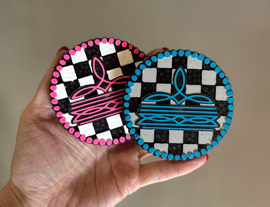Round Checkered Boot Stitch Vent Clips Freshie