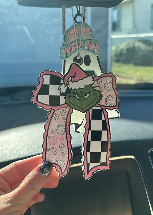 Grinch Checkered Bow Freshie