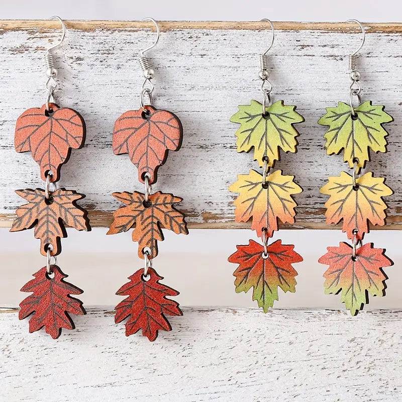 Wood Leaf Earrings