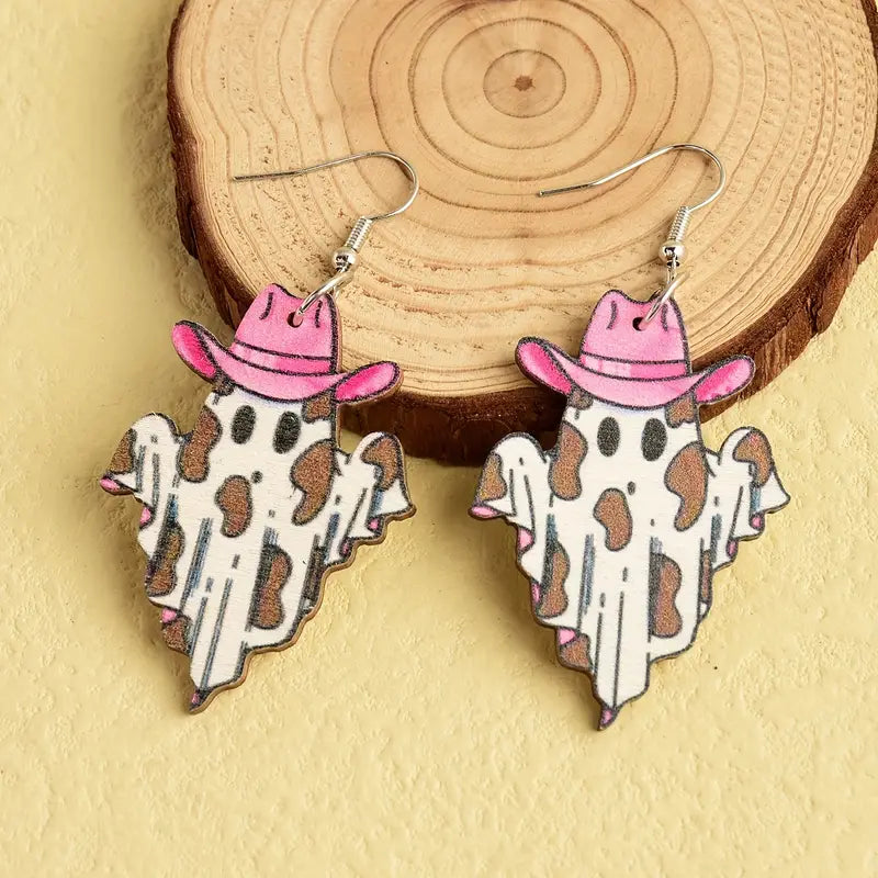 Wood Cowgirl Ghost Earrings