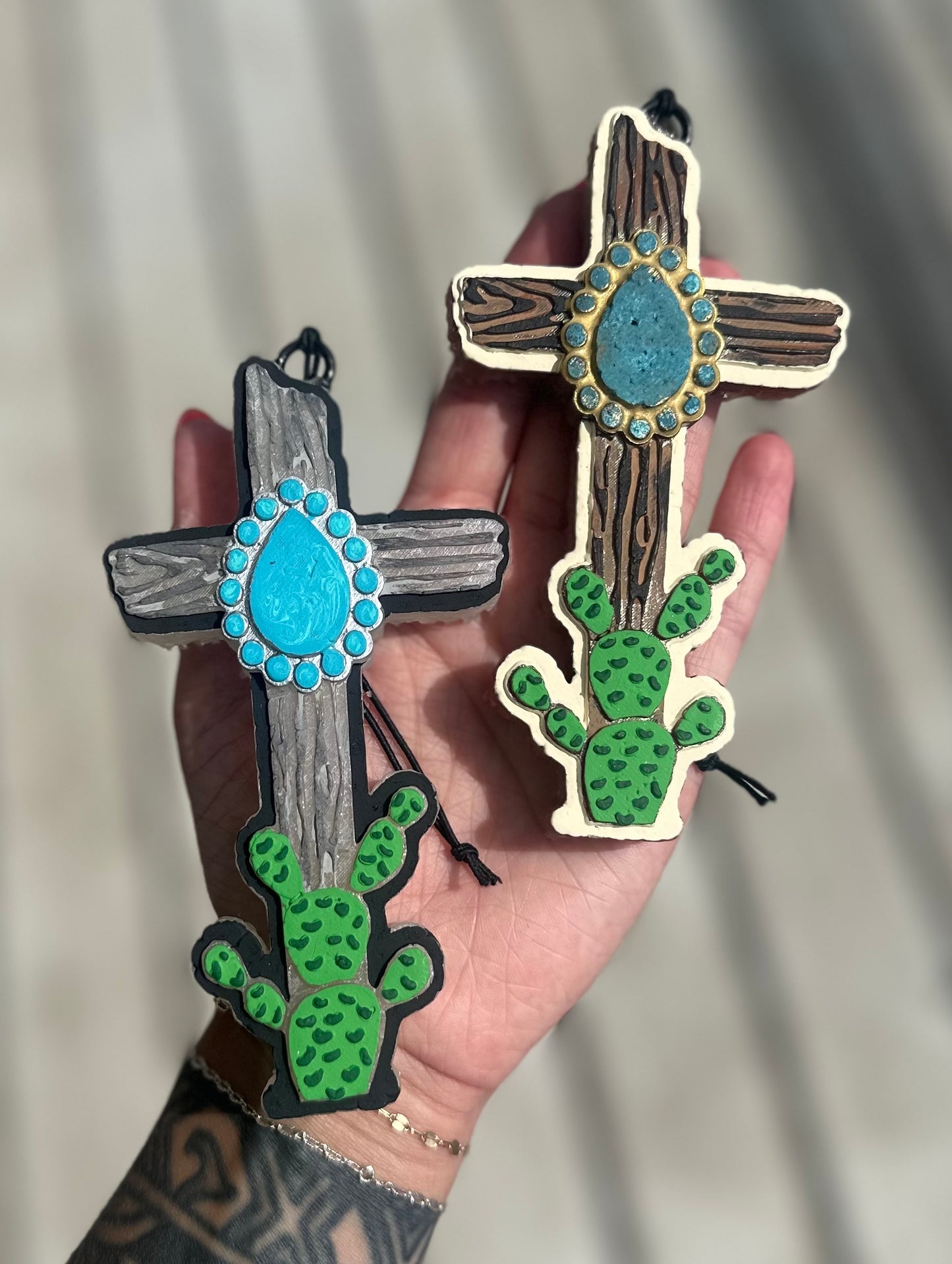 Wooden Cross With Concho & Cactus Freshie