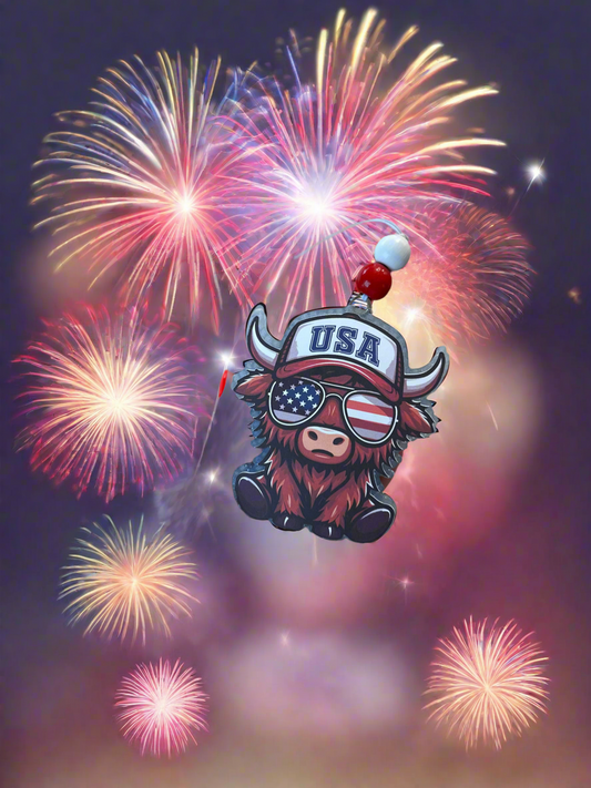 American Highland Cow With Cap Freshie