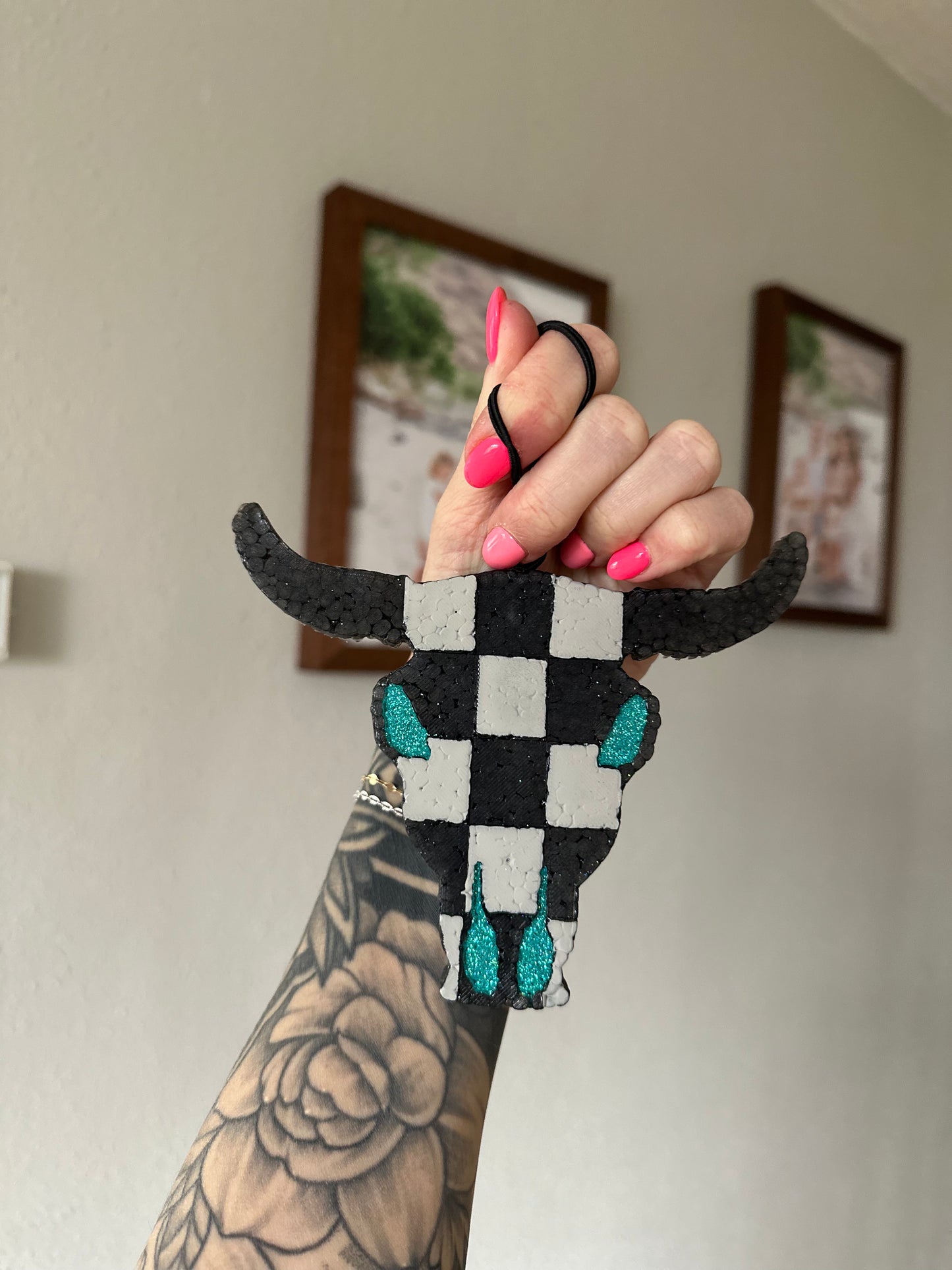 Checkered Bull Skull Freshie