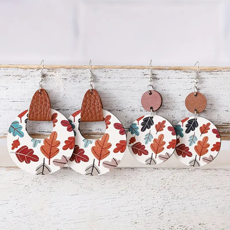 Round Wood Leaf Earrings