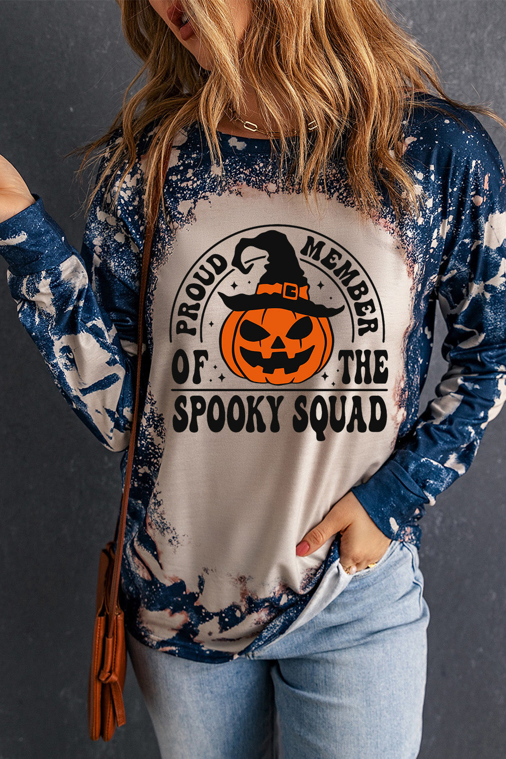 Round Neck PROUD MEMBER OF THE SPOOKY SQUAD Graphic Sweatshirt