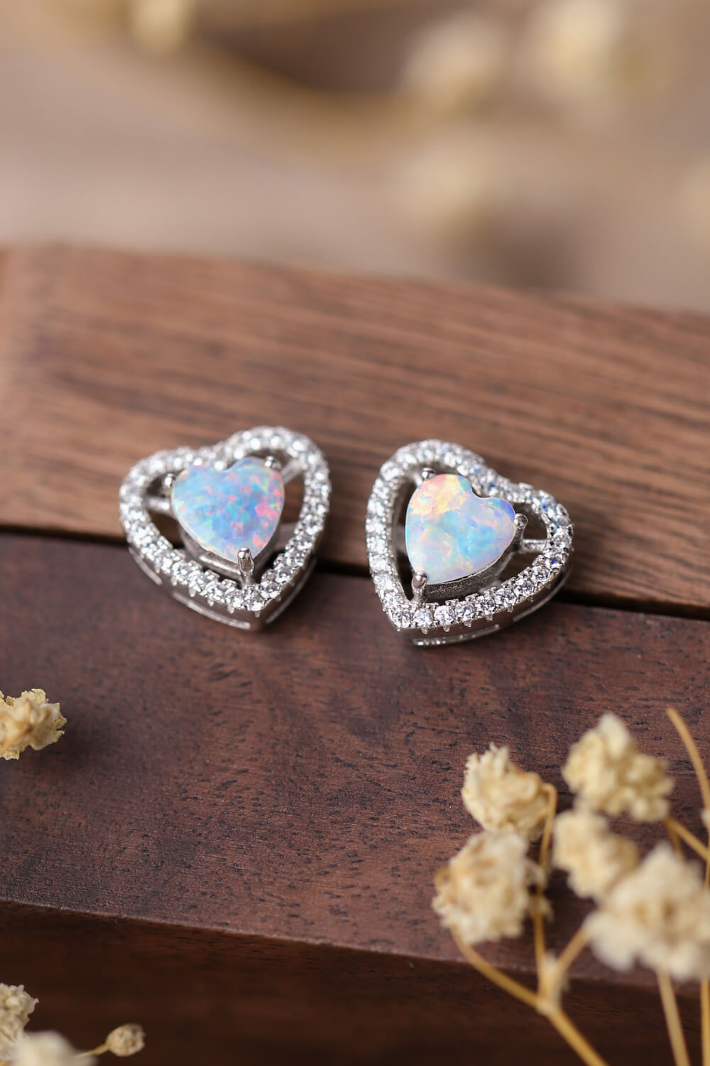 925 Sterling Silver Opal Heart Stud Earrings The Stout Steer