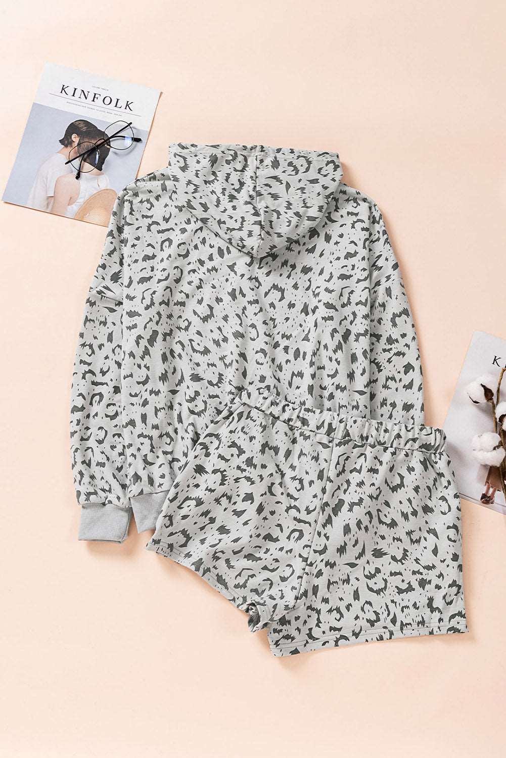 Animal Print Drawstring Detail Hoodie and Shorts Lounge Set The Stout Steer