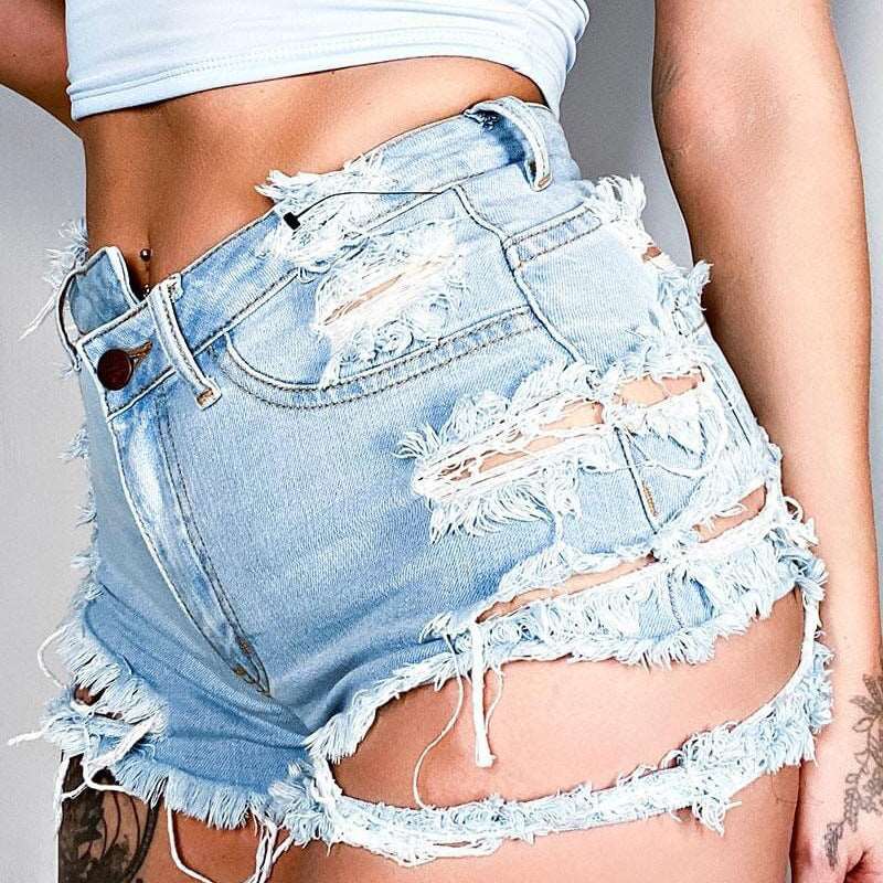 Asymmetrical Distressed Denim Shorts The Stout Steer