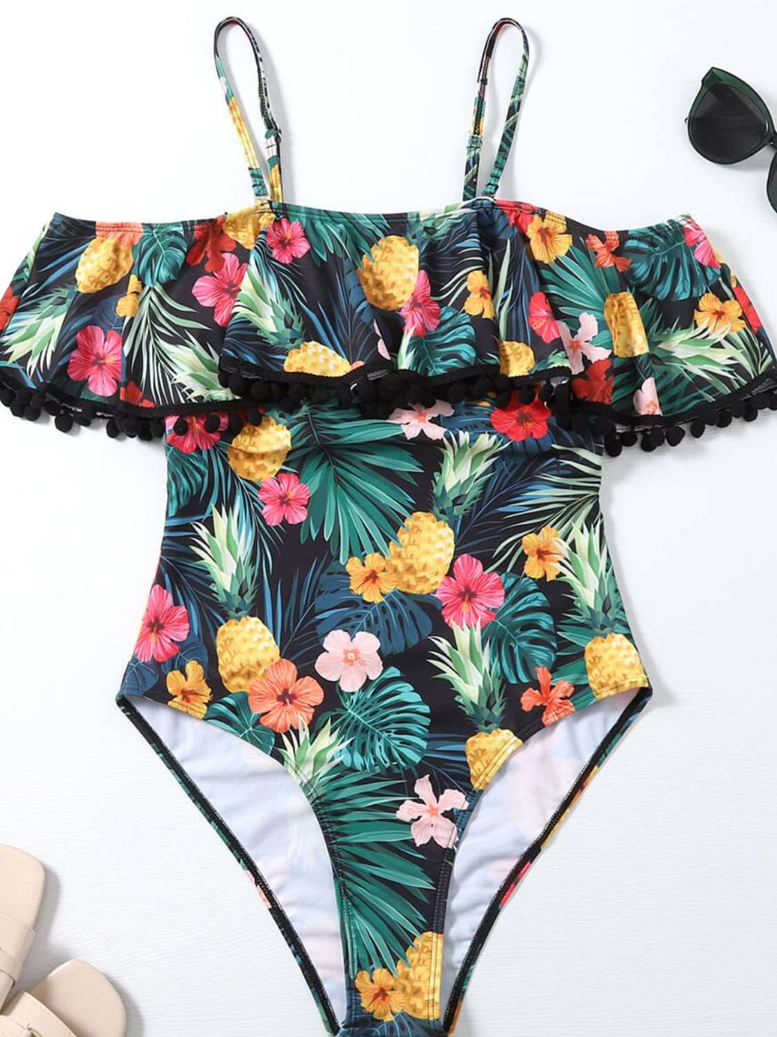 Botanical Print Cold-Shoulder One-Piece Swimsuit The Stout Steer