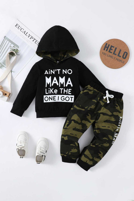 Boys Letter Graphic Hoodie and Joggers Set The Stout Steer