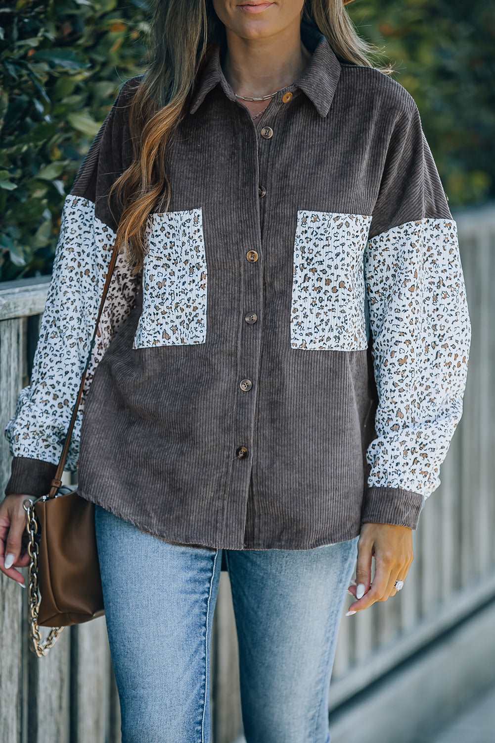 Color Block Corduroy Dropped Shoulder Jacket The Stout Steer