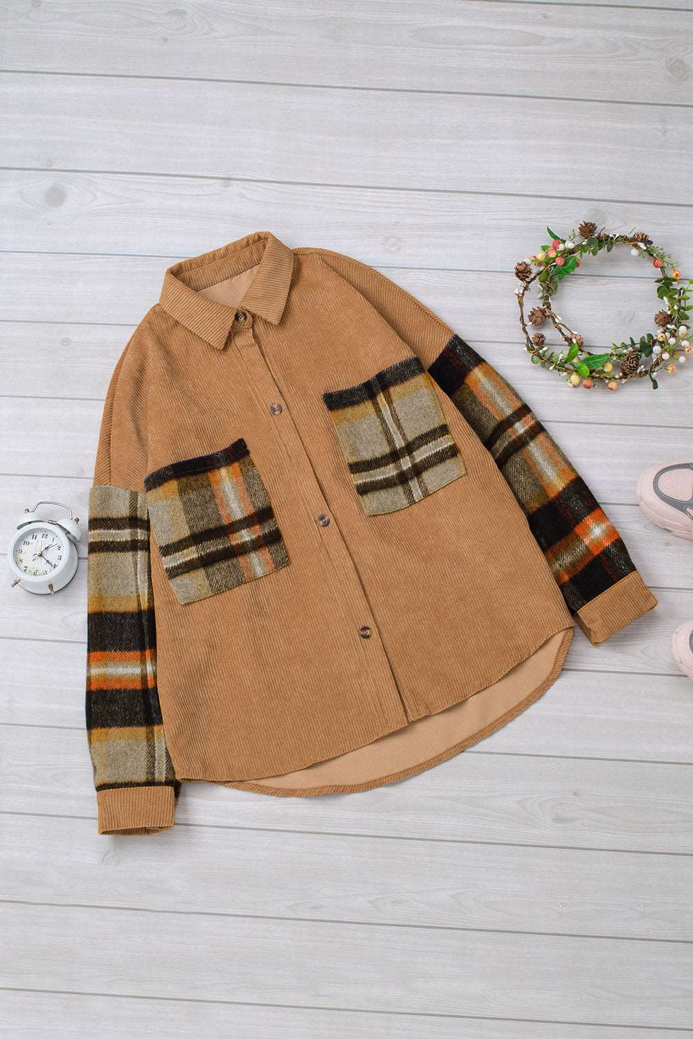 Color Block Corduroy Dropped Shoulder Jacket The Stout Steer
