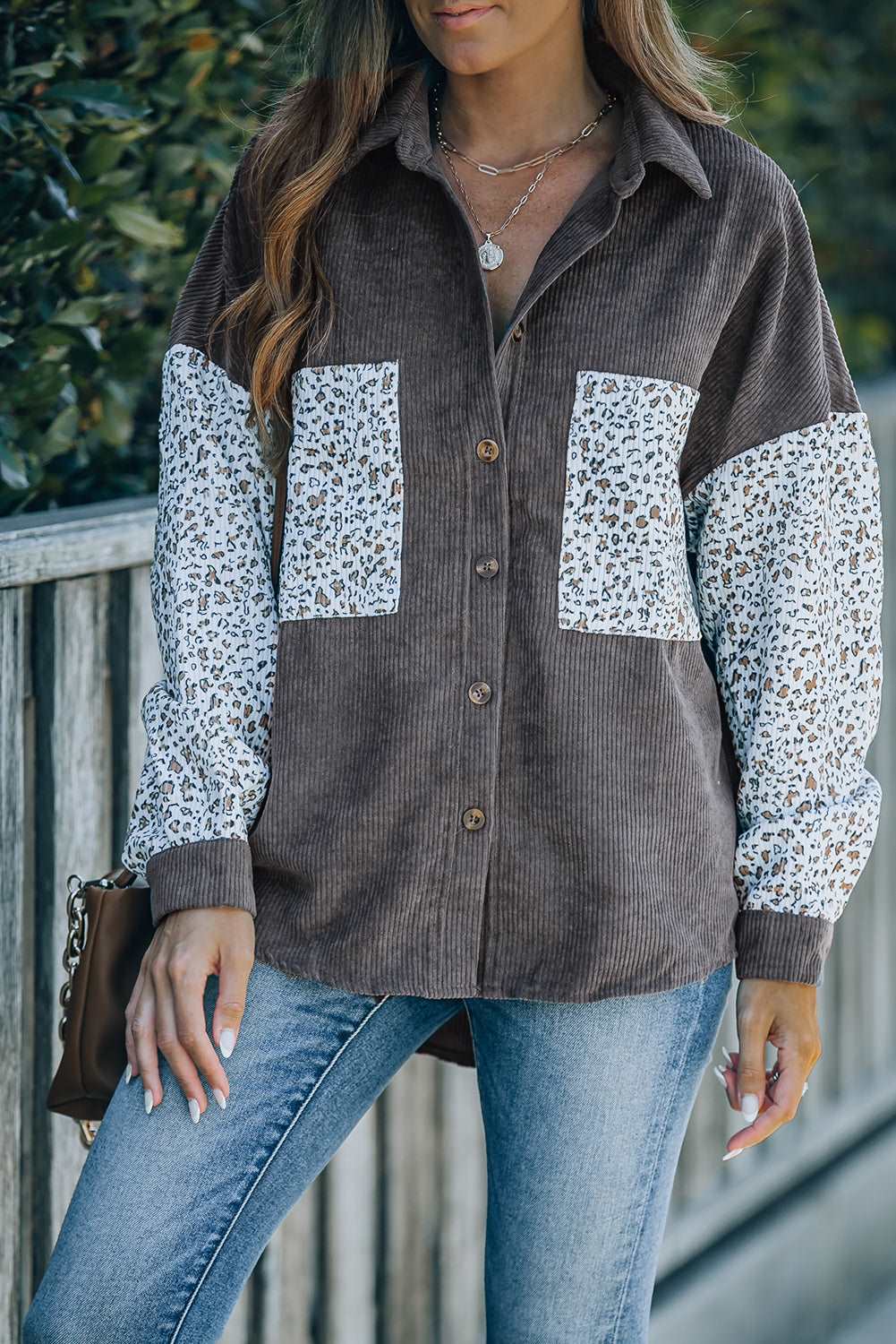 Color Block Corduroy Dropped Shoulder Jacket The Stout Steer