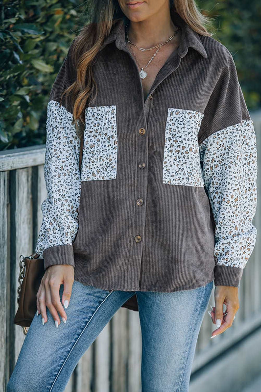 Color Block Corduroy Dropped Shoulder Jacket The Stout Steer