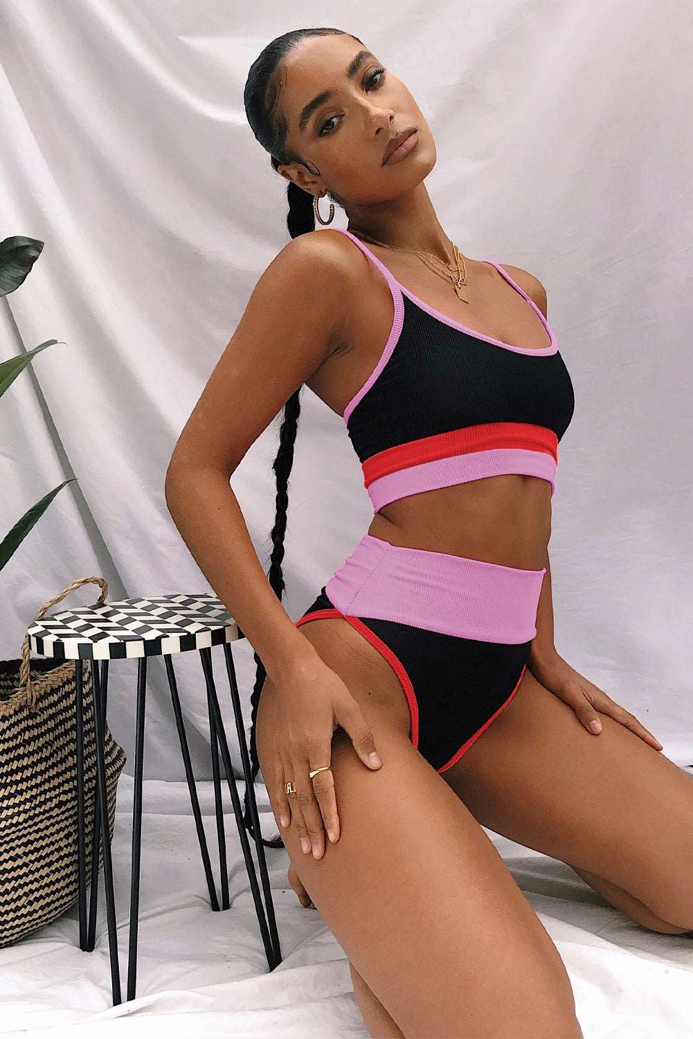Color Block Spaghetti Strap Two-Piece Swim Set The Stout Steer