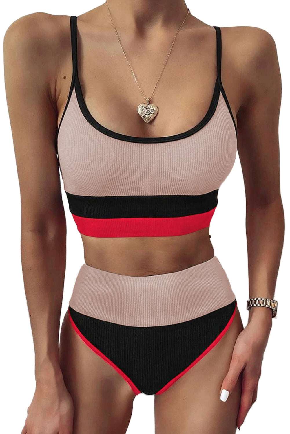 Color Block Spaghetti Strap Two-Piece Swim Set The Stout Steer
