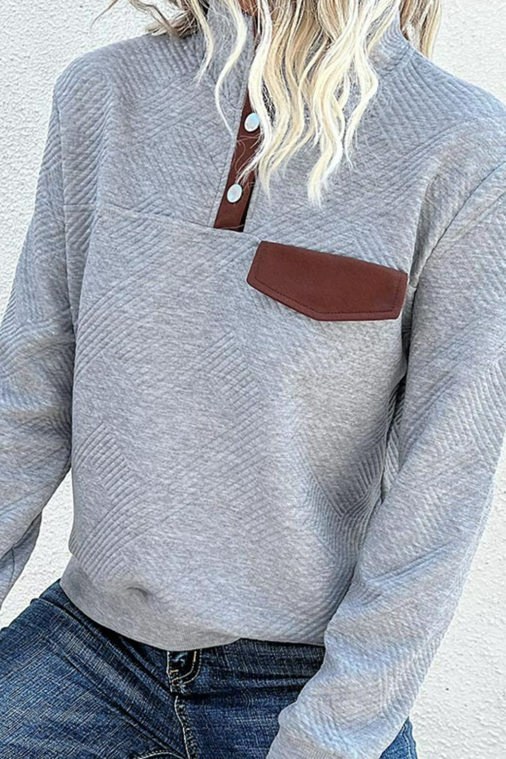 Contrast Ribbed Quarter-Snap Sweatshirt The Stout Steer