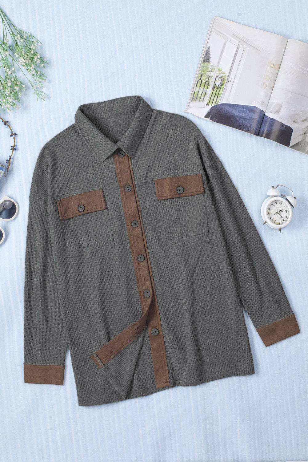 Contrast Waffle-Knit Shirt Jacket The Stout Steer