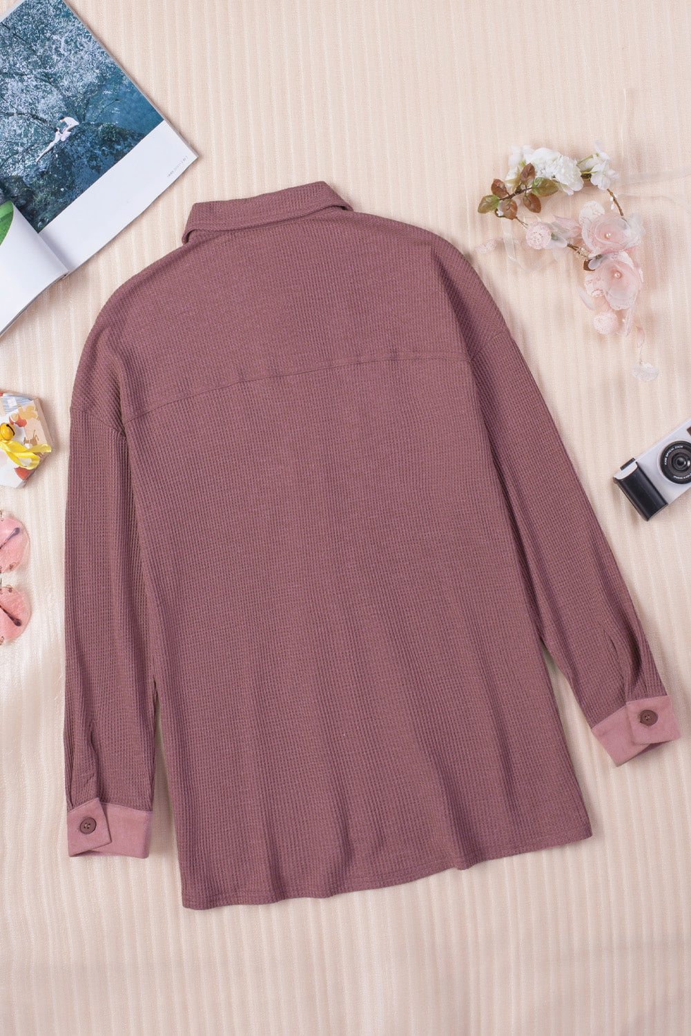 Contrast Waffle-Knit Shirt Jacket The Stout Steer