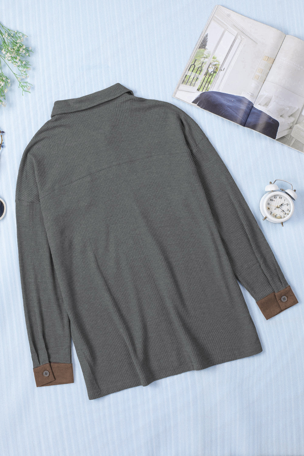 Contrast Waffle-Knit Shirt Jacket The Stout Steer