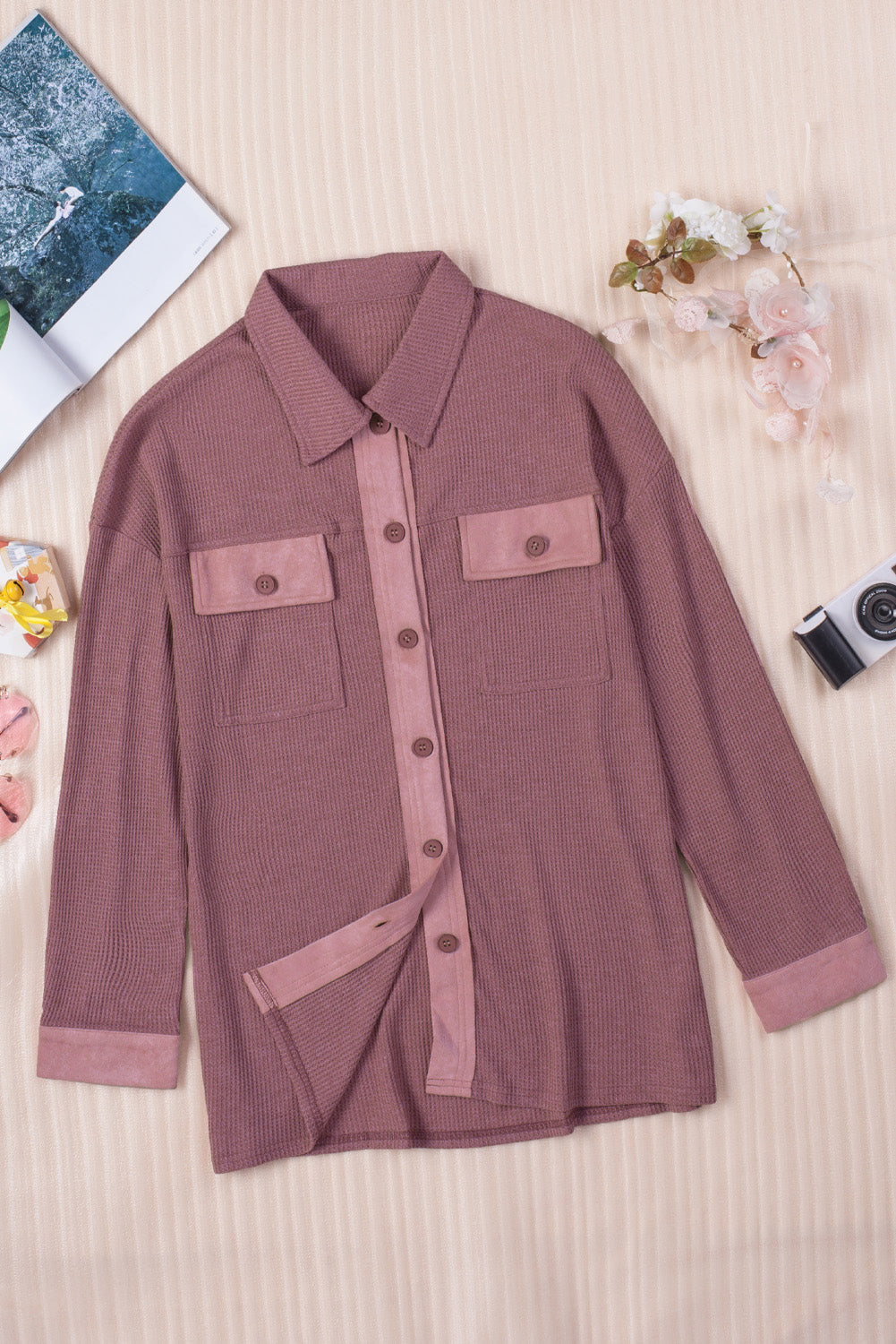 Contrast Waffle-Knit Shirt Jacket The Stout Steer