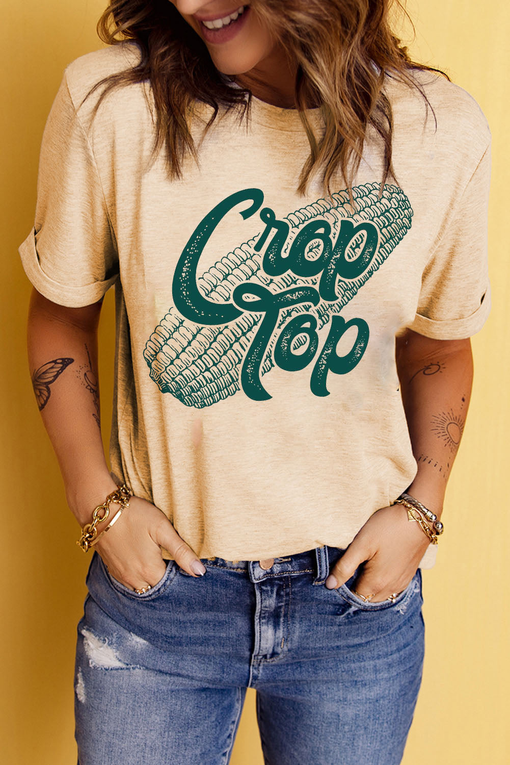 Corn Letter Graphic Cuffed Tee The Stout Steer