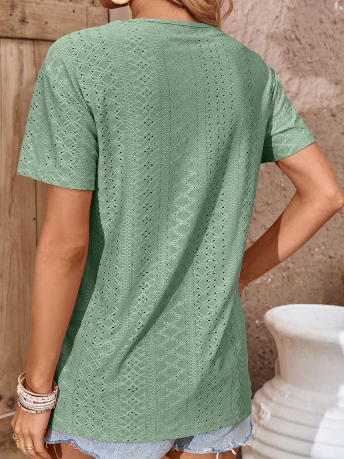 Crisscross V-Neck Eyelet Top The Stout Steer