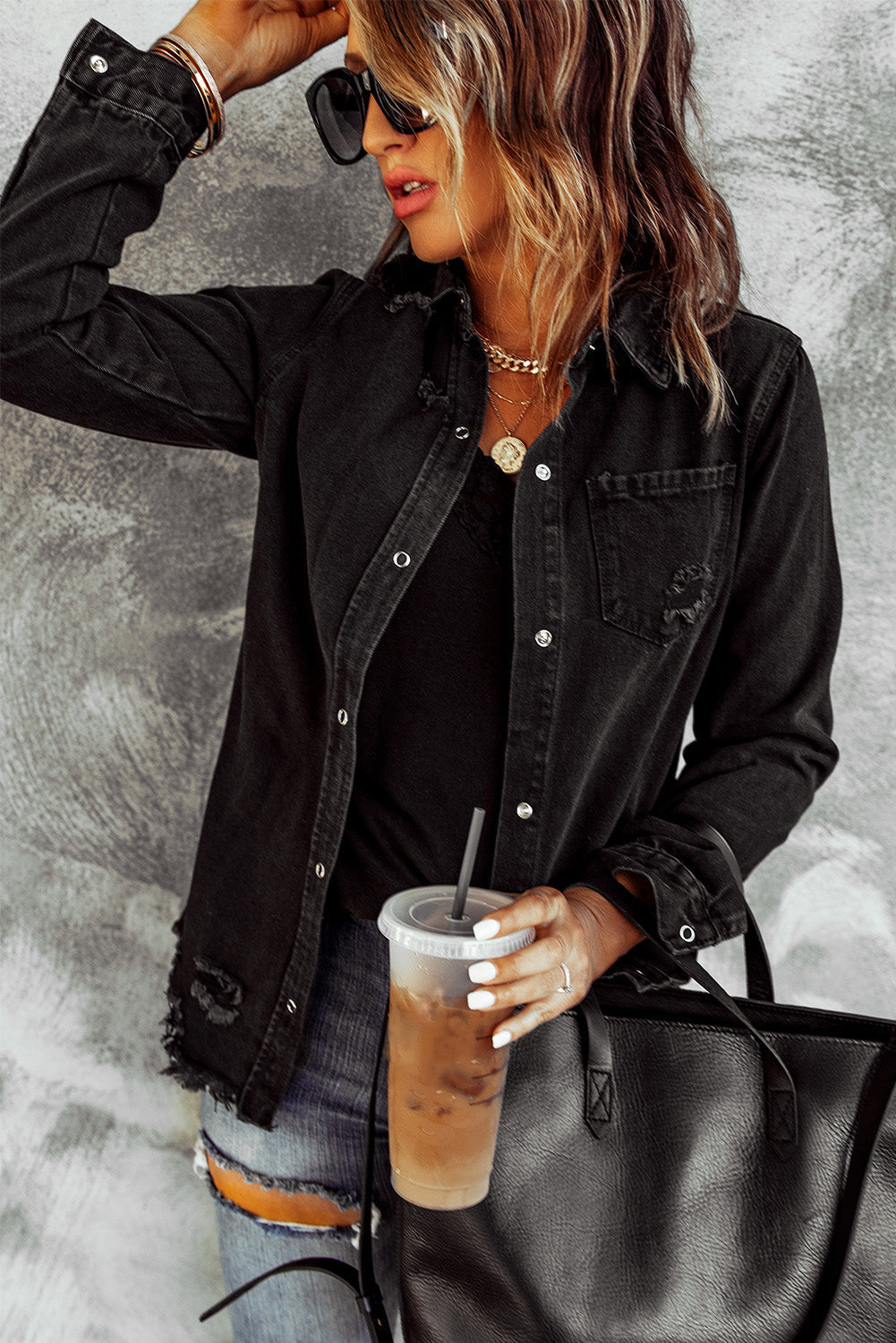 Distressed Snap Down Denim Jacket The Stout Steer