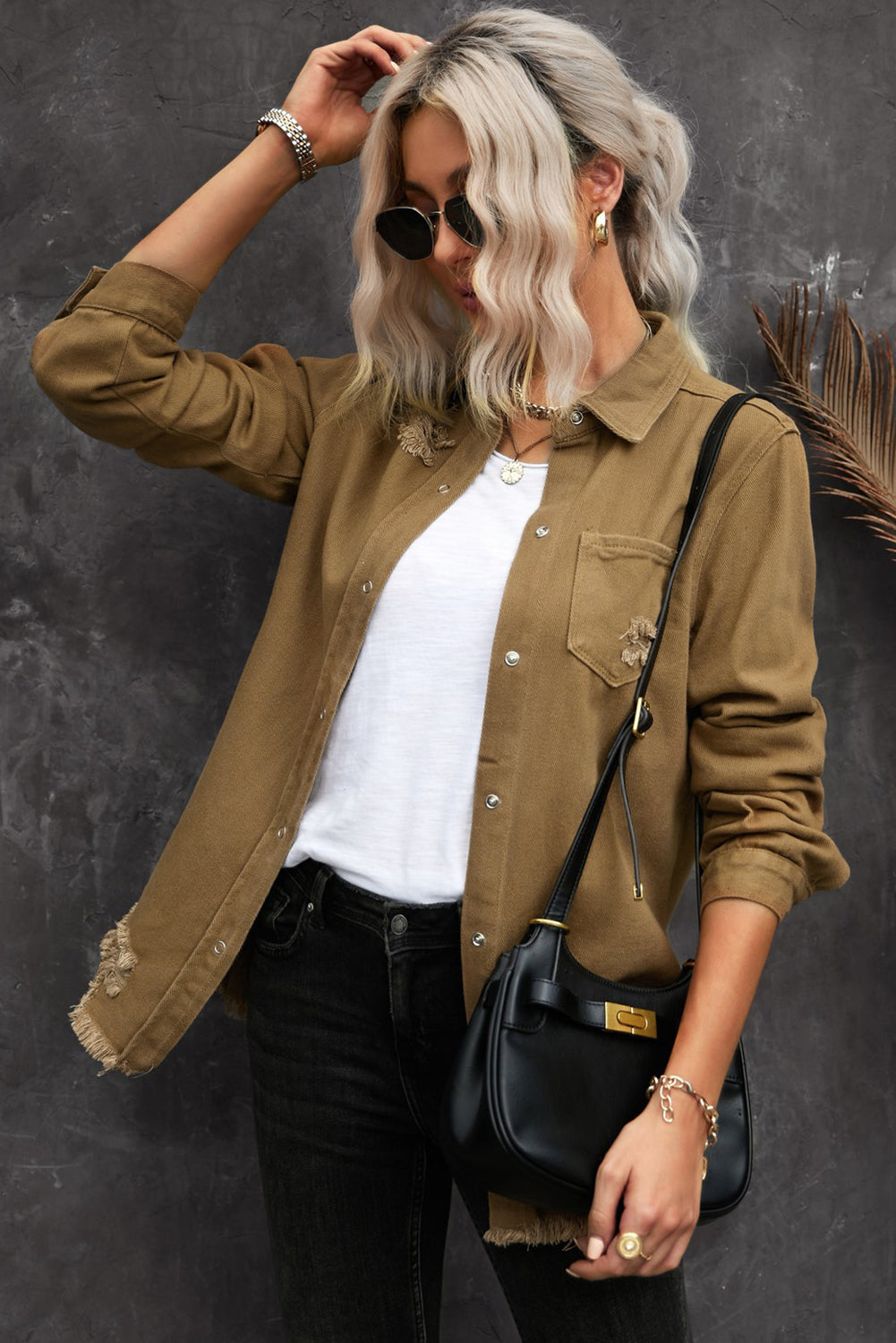 Distressed Snap Down Denim Jacket The Stout Steer