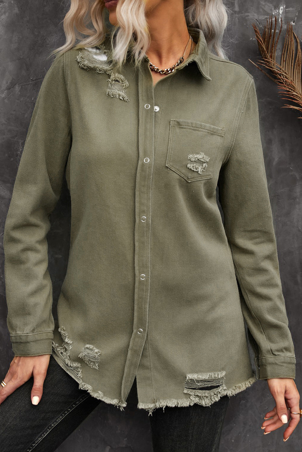 Distressed Snap Down Denim Jacket The Stout Steer