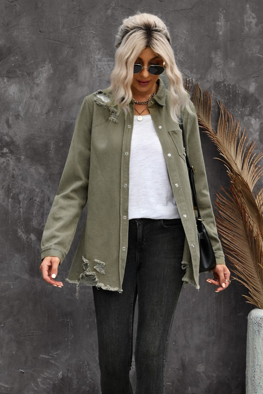 Distressed Snap Down Denim Jacket The Stout Steer