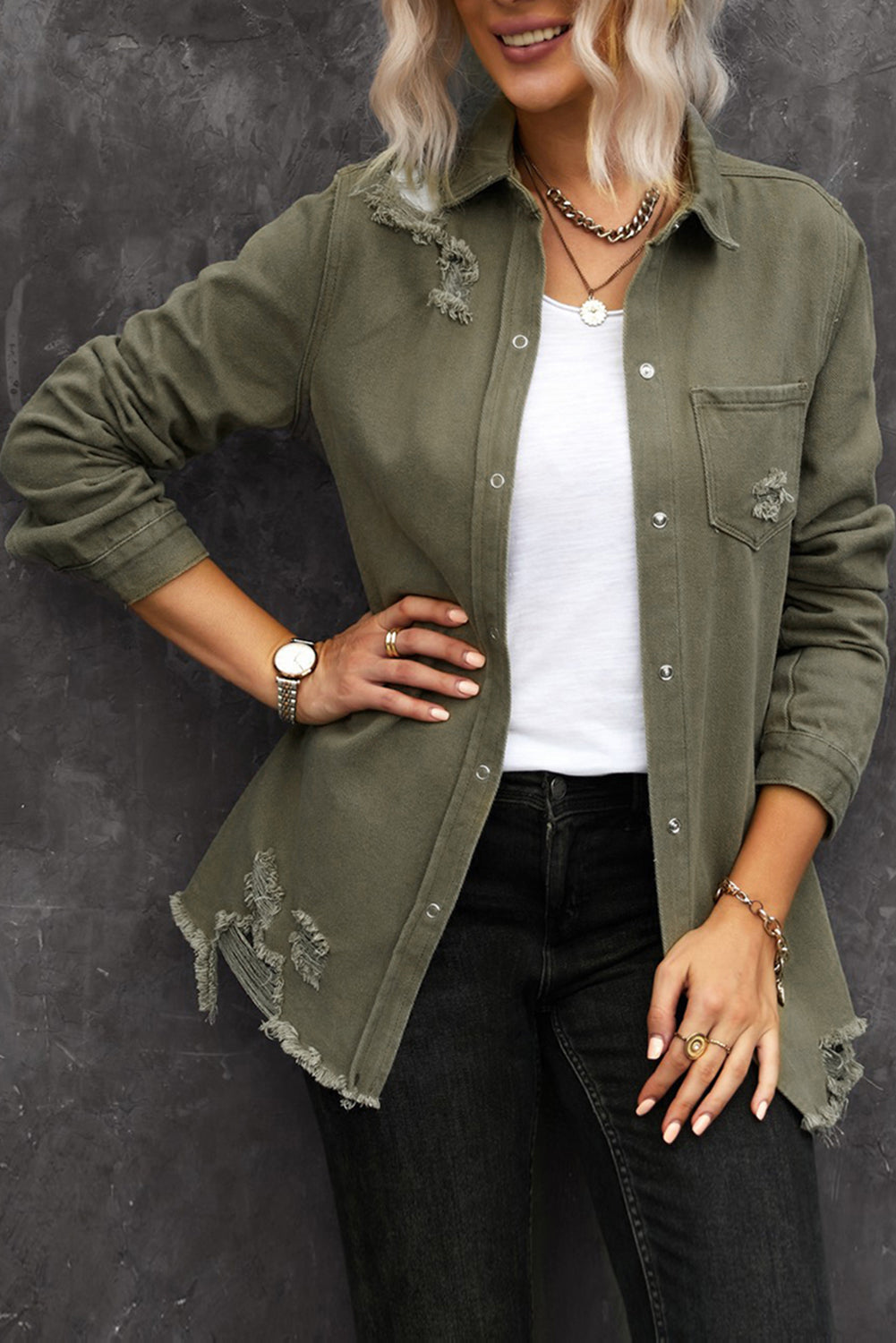 Distressed Snap Down Denim Jacket The Stout Steer