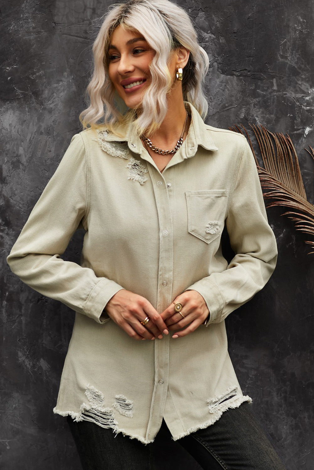 Distressed Snap Down Denim Jacket The Stout Steer