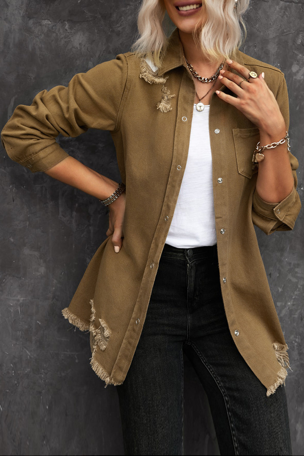 Distressed Snap Down Denim Jacket The Stout Steer