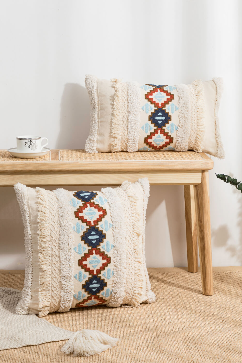Embroidered Fringe Detail Decorative Throw Pillow Case The Stout Steer