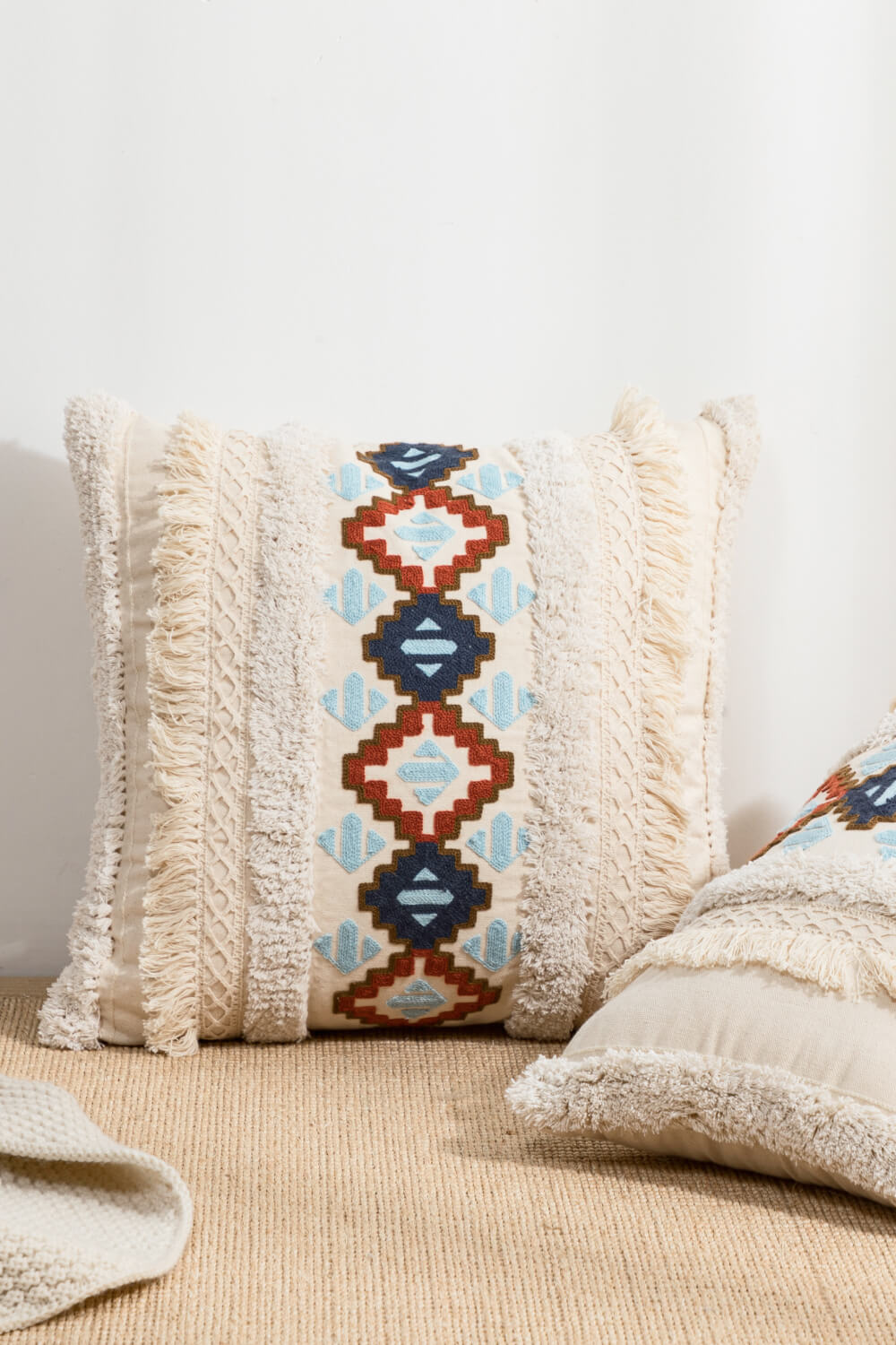 Embroidered Fringe Detail Decorative Throw Pillow Case The Stout Steer