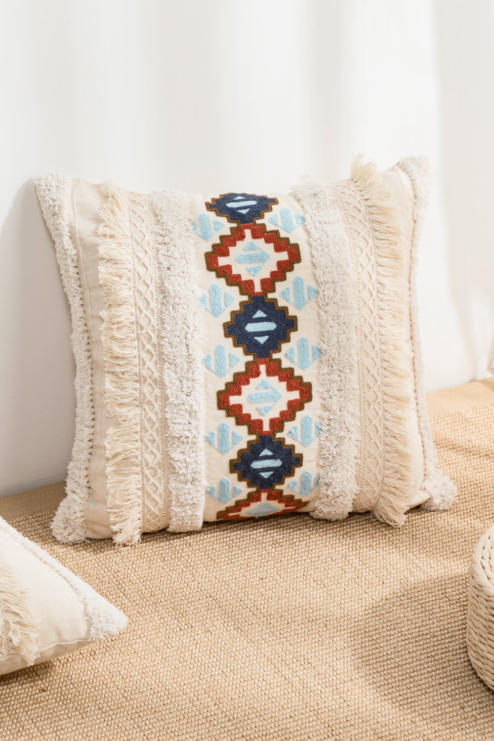 Embroidered Fringe Detail Decorative Throw Pillow Case The Stout Steer