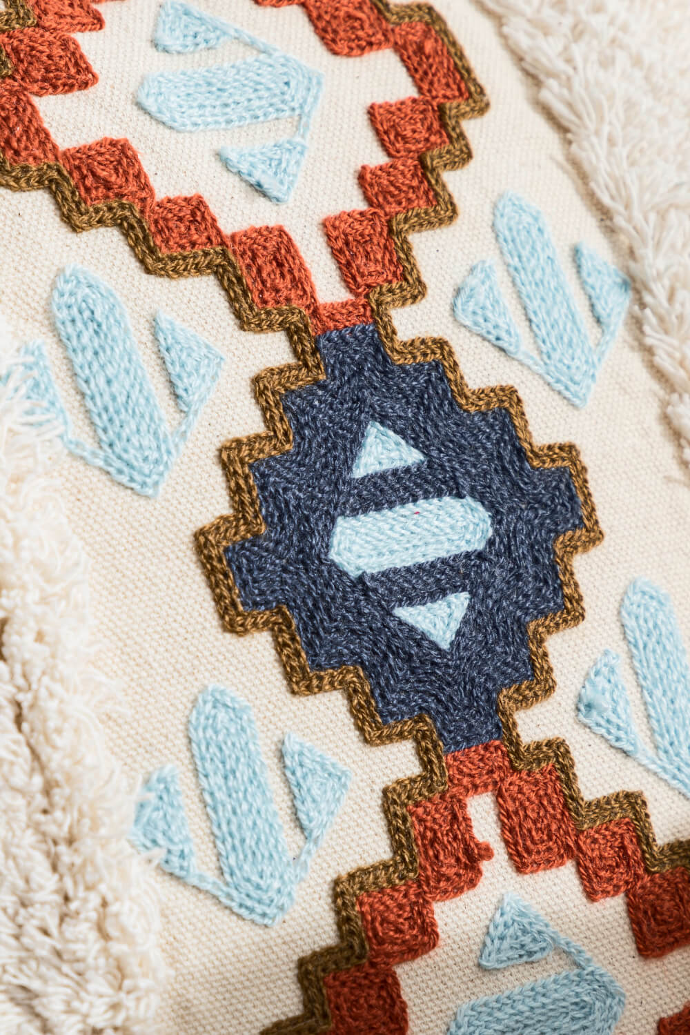 Embroidered Fringe Detail Decorative Throw Pillow Case The Stout Steer