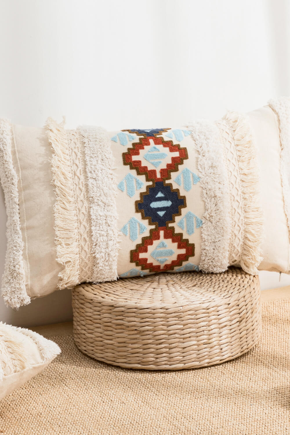 Embroidered Fringe Detail Decorative Throw Pillow Case The Stout Steer
