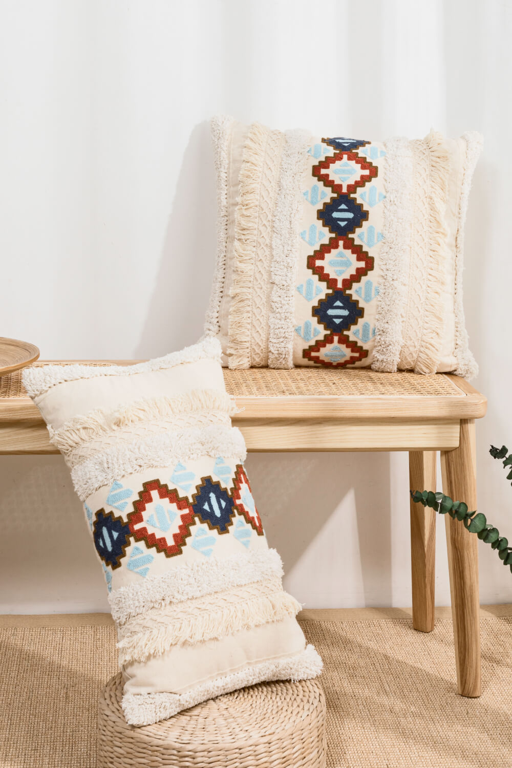 Embroidered Fringe Detail Decorative Throw Pillow Case The Stout Steer