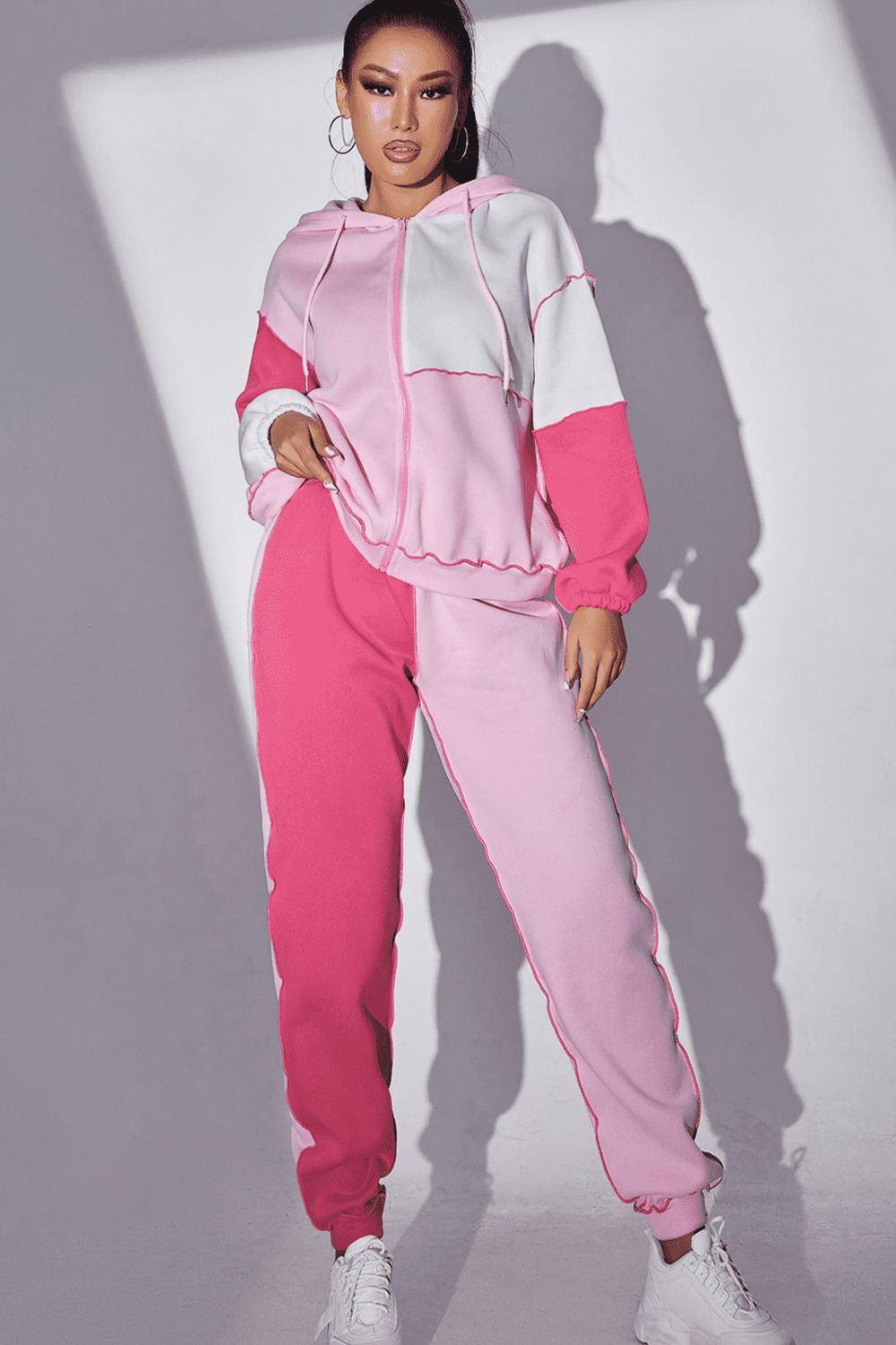 Exposed Seams Color Block Hoodie and Pants Set The Stout Steer
