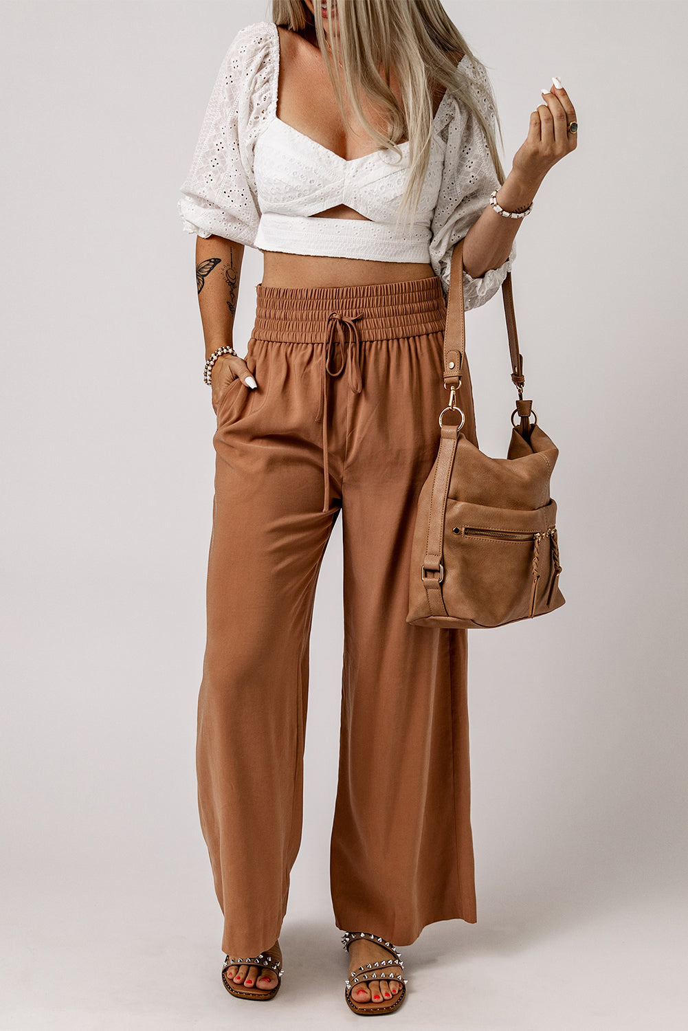 Eyelet Sweetheart Neck Cutout Crop Top The Stout Steer