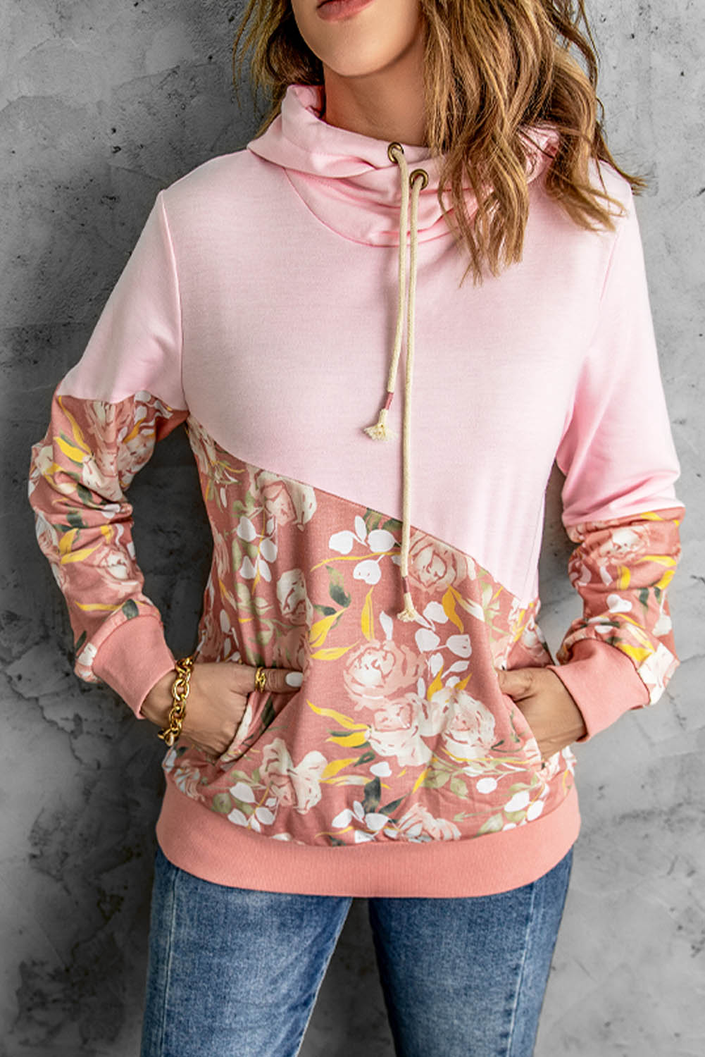 Floral Color Block Drawstring Hoodie The Stout Steer