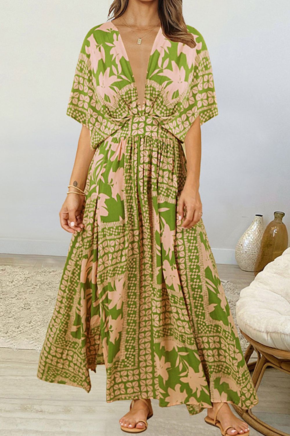 Floral Deep V Dolman Sleeve Split Maxi Dress The Stout Steer