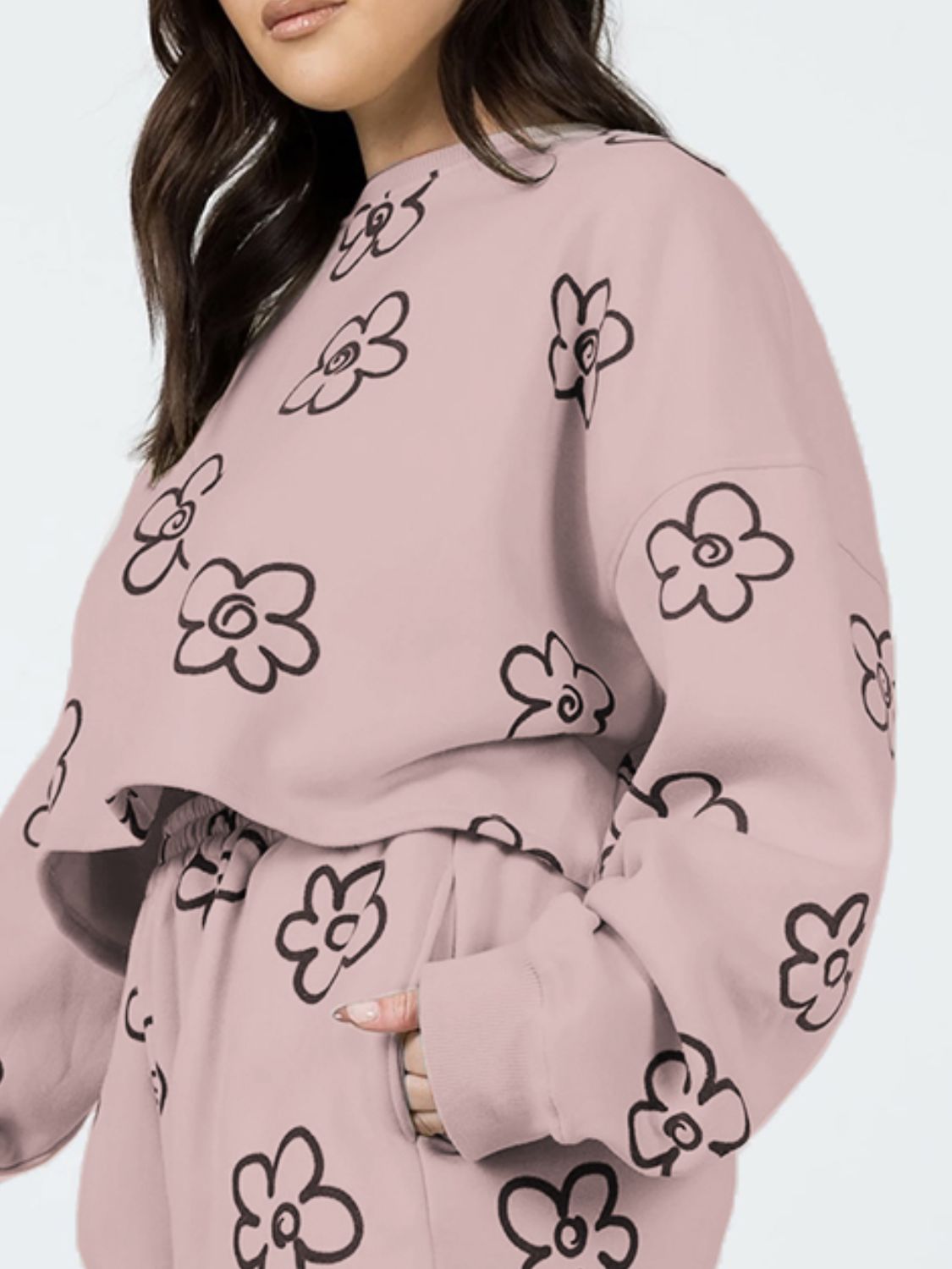 Floral Dropped Shoulder Sweatshirt and Shorts Set The Stout Steer