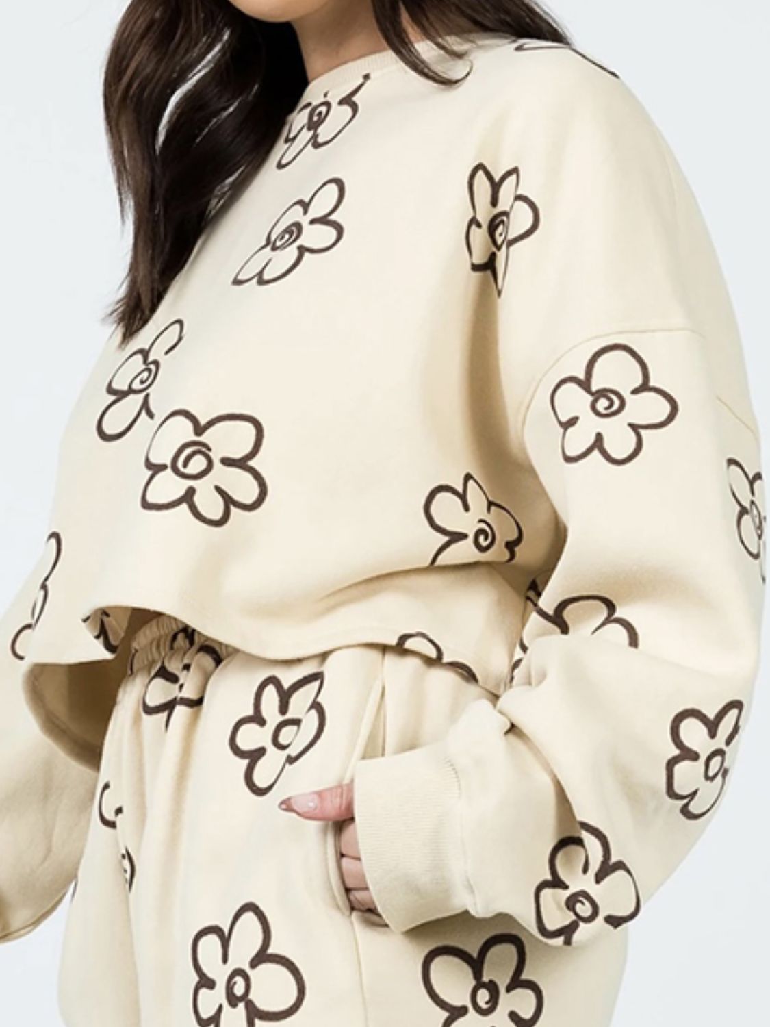 Floral Dropped Shoulder Sweatshirt and Shorts Set The Stout Steer