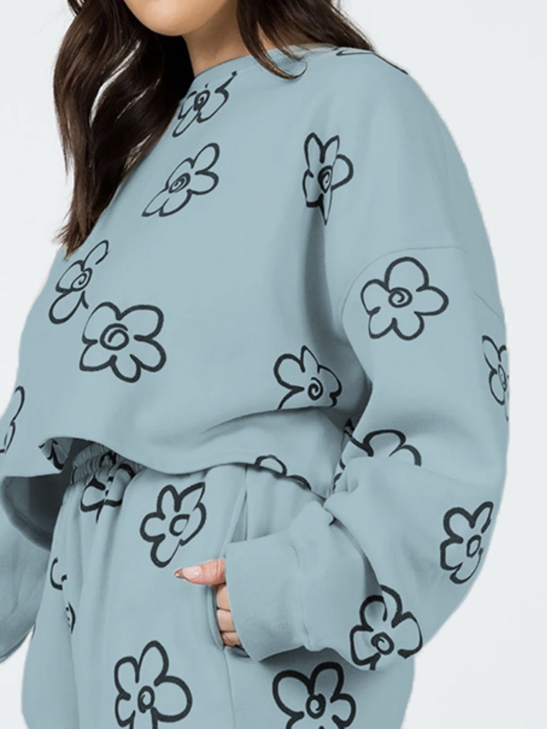 Floral Dropped Shoulder Sweatshirt and Shorts Set The Stout Steer