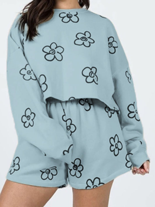 Floral Dropped Shoulder Sweatshirt and Shorts Set The Stout Steer